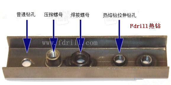 Fdrill熱熔鉆拉伸鉆孔與普通鉆孔、鉚接螺母、焊接螺母工藝的對比